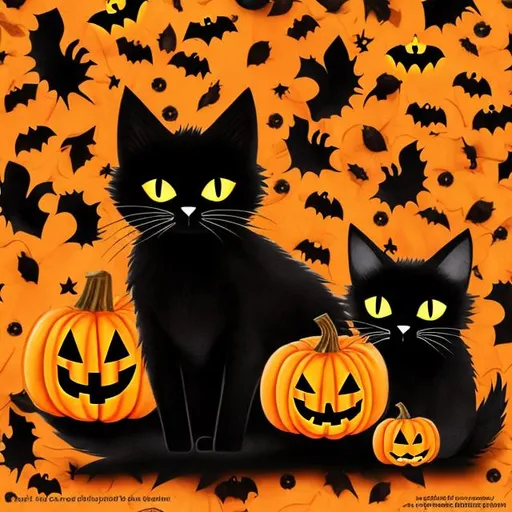 Prompt: Black Cat, pumpkin, Halloween