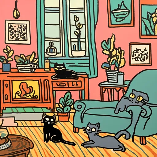 Prompt: Two cats playing in a living room<mymodel>