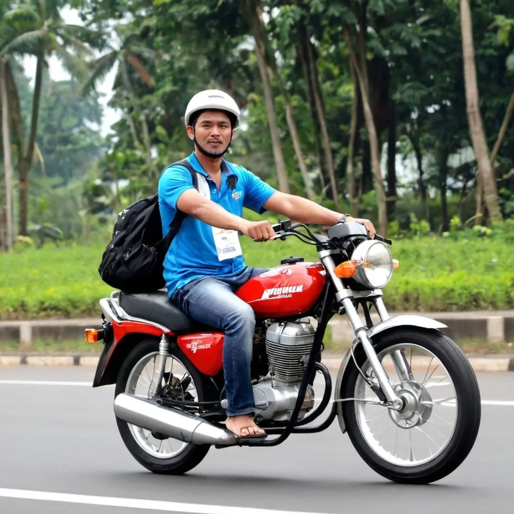 Prompt: Sedang  mengendarai sepeda motor