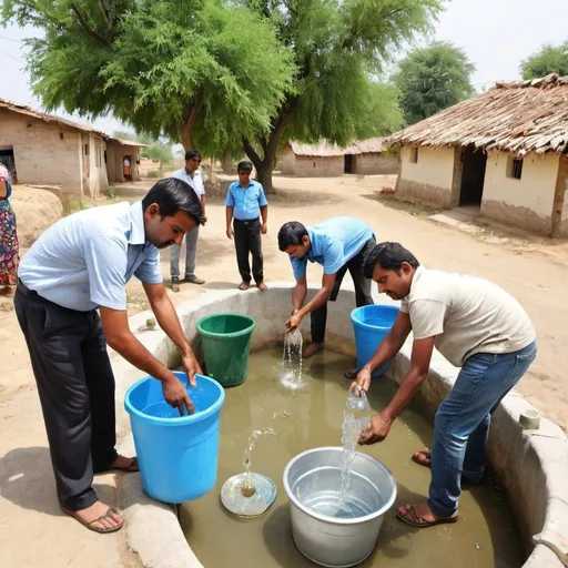 Prompt: water conservation and recycling in a village