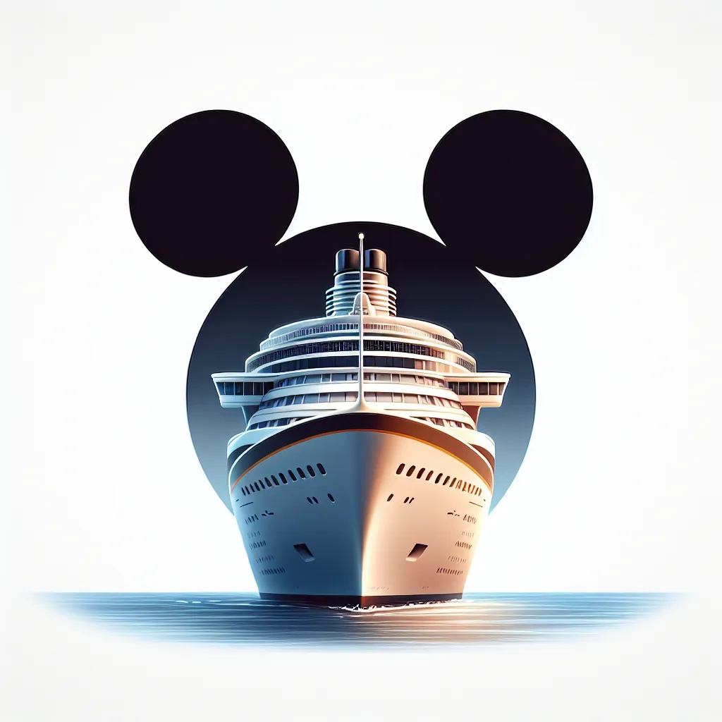 Prompt: disney cruise ship on white with black mickey mouse ears in background
