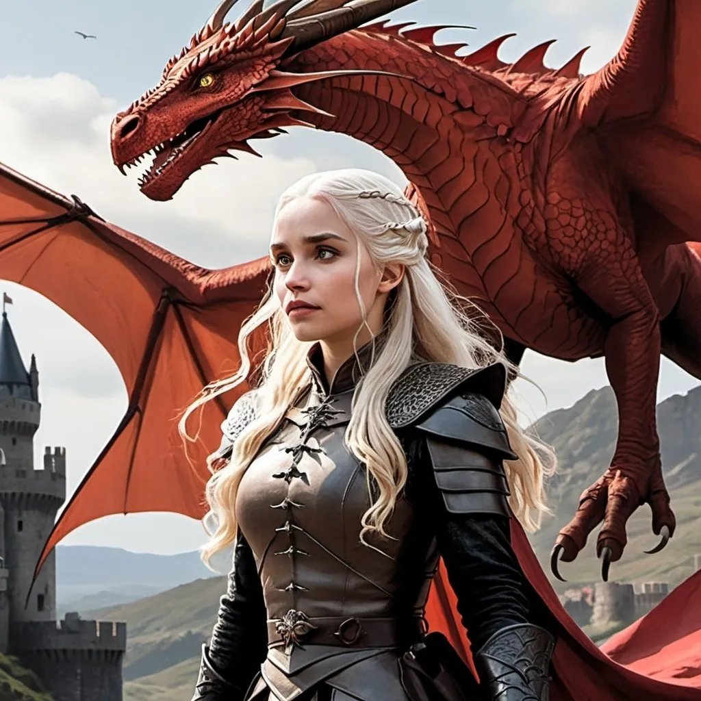 Prompt: rhaenyra targaryen and her dragon flies over westeros in comic