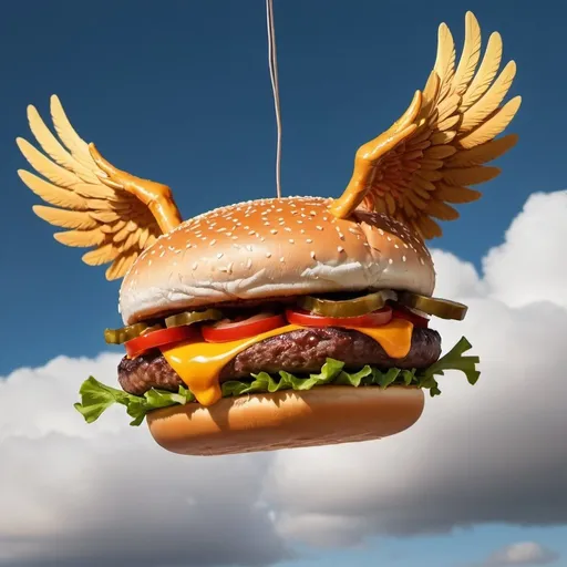 Prompt: Flying burger with wings 
