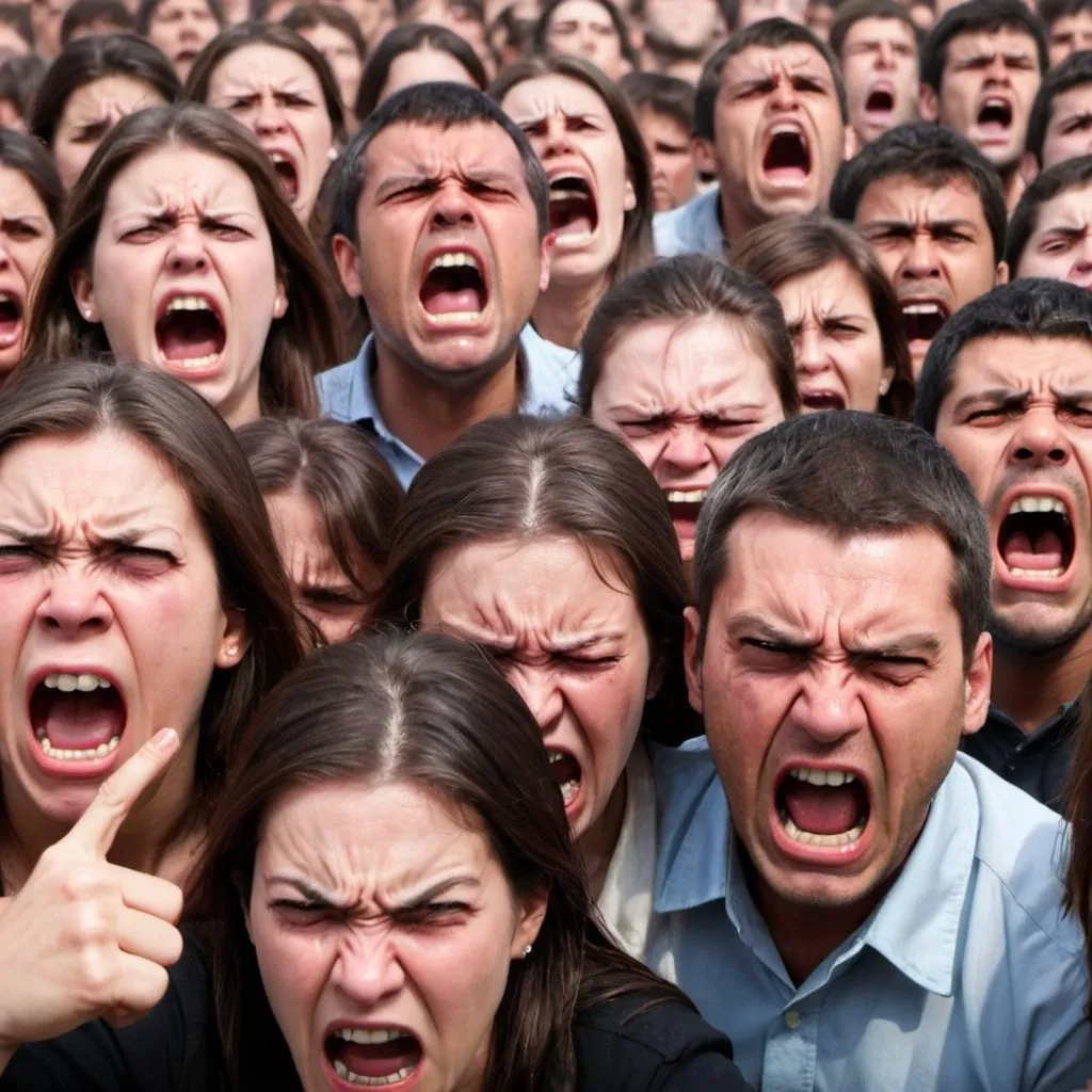 Prompt: Angry people criying
