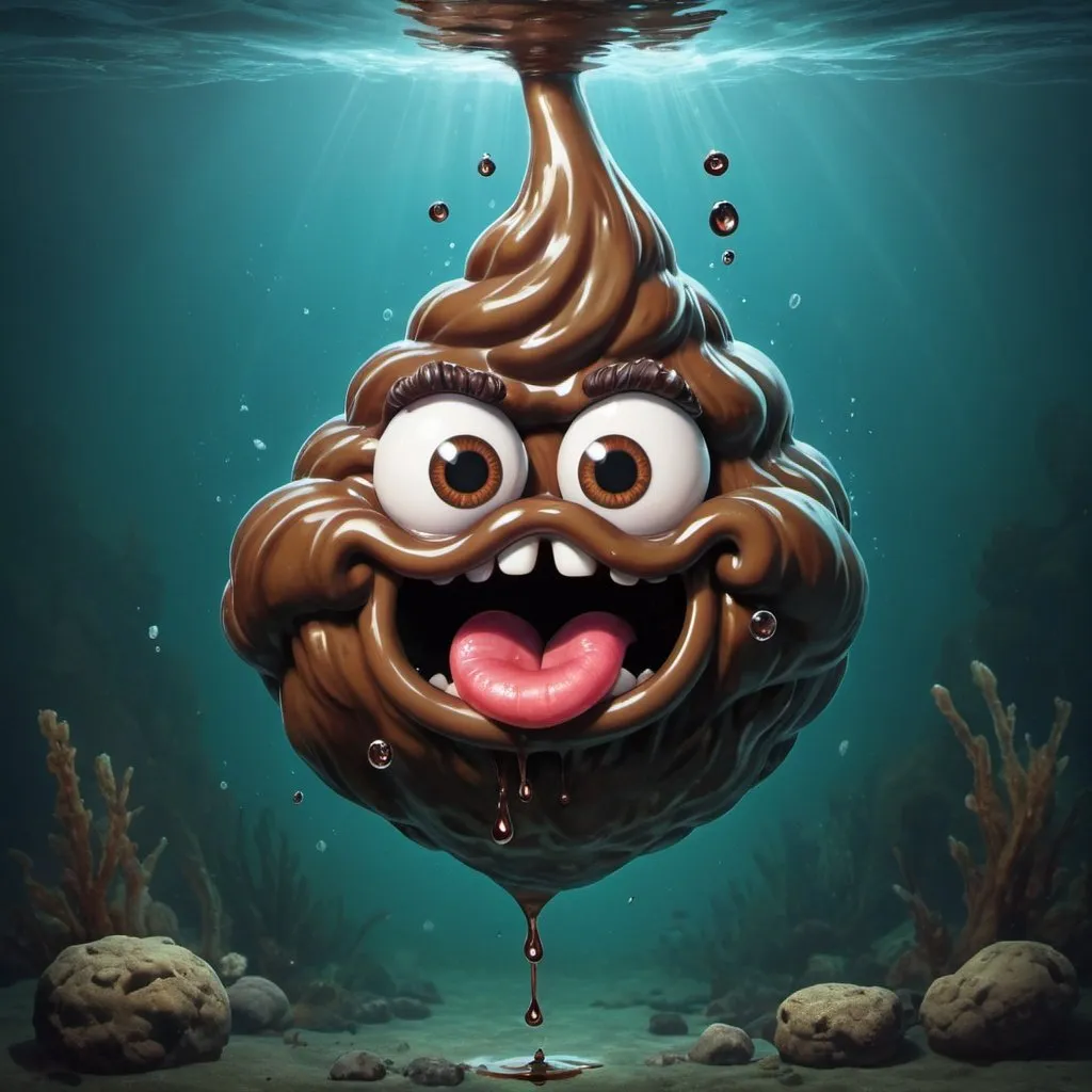 Prompt: An evil poo eating poo under  
Water
