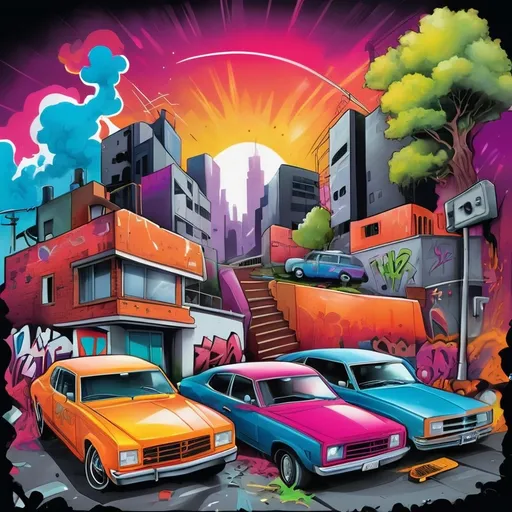 Prompt: Colorful graffiti illustration of a album cover Bonus