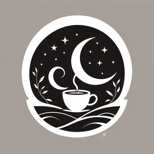 Prompt: A logo that captures the essence of a coffee brand, featuring a crescent moon and a meandering stream. The minimalistic design uses curvy lines and a monochromatic color scheme of black, grey, and white to represent the moon and stream. Hints of warm coffee tones add a touch of magic to the design, making it truly unique.