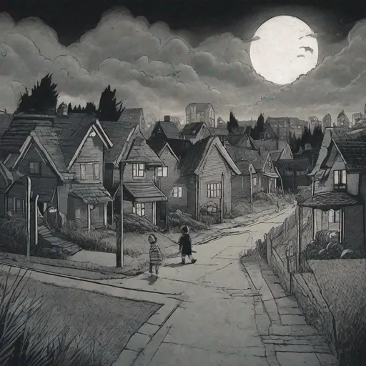 Prompt: ((comic book pages of chalkboard illustrations))
LAUREN & The Wind Monsters
children's book illustrations

a dark, cloudy windy night
suburban neighbourhood