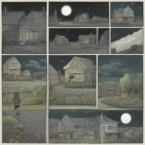 Prompt: ((comic book pages of chalkboard illustrations))
LAUREN & The Wind Monsters
children's book illustrations

a dark, cloudy windy night
suburban neighbourhood