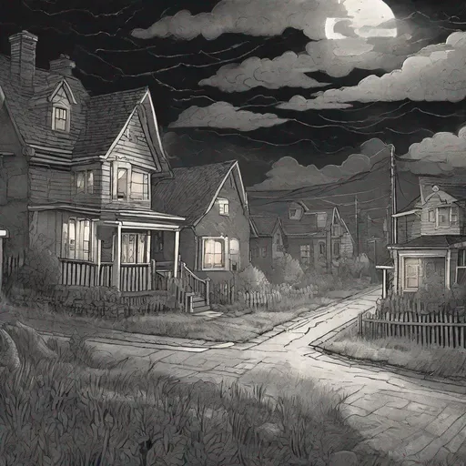 Prompt: ((comic book pages of chalkboard illustrations))
LAUREN & The Wind Monsters
children's book illustrations

a dark, cloudy windy night
suburban neighbourhood