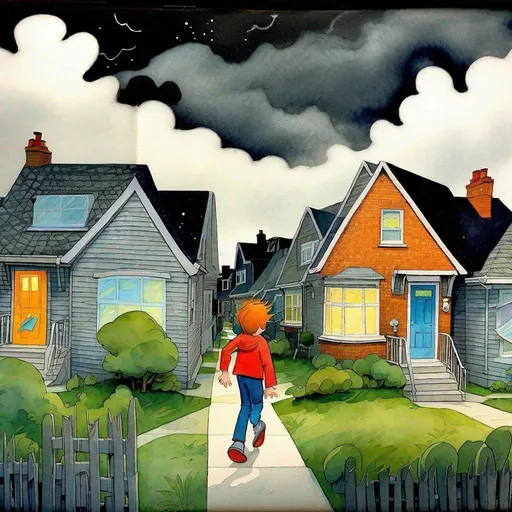 Prompt: ((comic book pages of chalkboard illustrations))
LAUREN & The Wind Monsters
watercolor and papercraft
children's book illustrations
horizontal tryptych panels
a dark, cloudy windy night
suburban neighbourhood