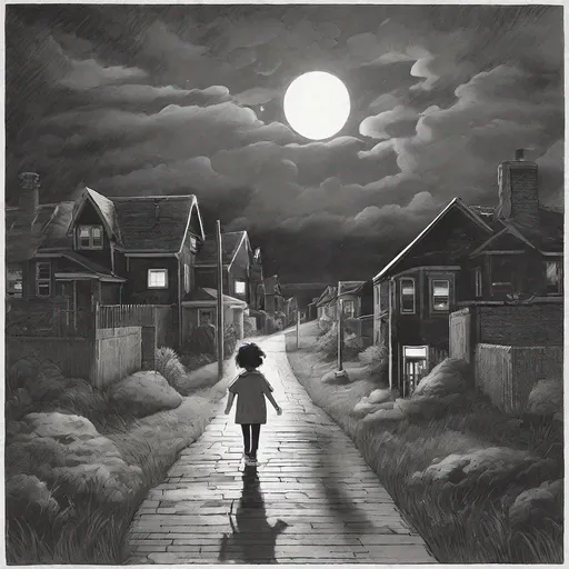 Prompt: ((comic book pages of chalkboard illustrations))
LAUREN & The Wind Monsters
children's book illustrations

a dark, cloudy windy night
suburban neighbourhood