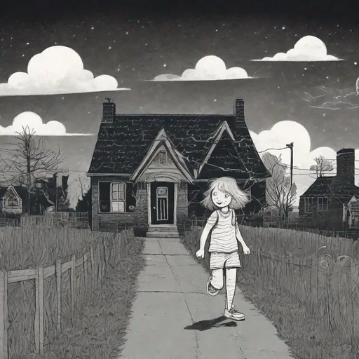 Prompt: ((comic book pages of chalkboard illustrations))
LAUREN & The Wind Monsters
children's book illustrations

a dark, cloudy windy night
suburban neighbourhood