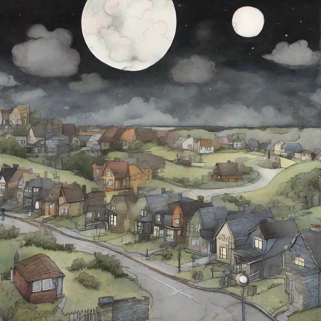 Prompt: ((comic book pages of chalkboard illustrations))
LAUREN & The Wind Monsters
watercolor and papercraft
children's book illustrations
horizontal tryptych panels
a dark, cloudy windy night
suburban neighbourhood