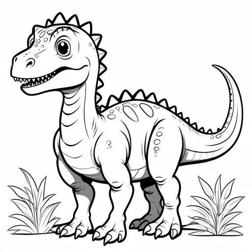 Prompt: Imagem de dinossauro fundo branco, em preto em branco, para criança, colorir, livro de colorir