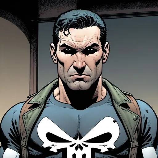 Prompt: create a comic strip with the art style of Dave Gibbons, On the anti - hero the Punisher.
