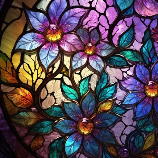 Prompt: transparent stained glass, flowers, extreme detail, 4k, ultra hd, fantasy art, fractal art, digital painting, radiant, hyper-detailed, colorful