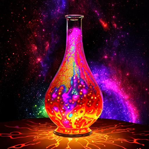 Prompt: The universe in a lava lamp, liquid, fractals, detailed, metal maze, bright colors, lava lamp, space, galaxy, glitter, lava lamp