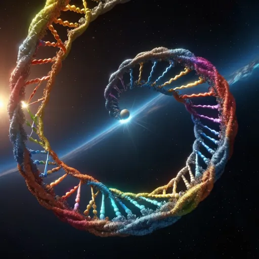 Prompt: Earth turning into a DNA, twisted, sparkling, detailed, colorful, award-winning CGI, HD, amazing, space, flowing