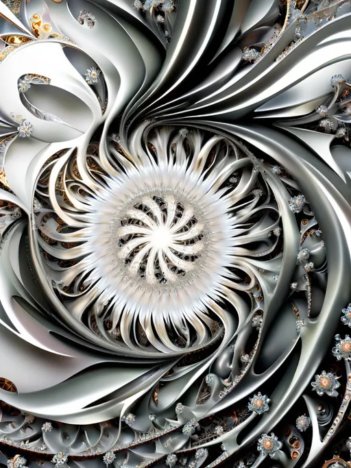 Prompt: flower sun, fractal, intricate, maze, universe, metal, gloss