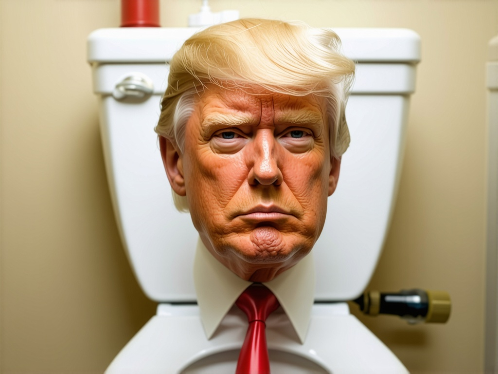 Prompt: skibidi toilet with a Donald Trump head, detailed 