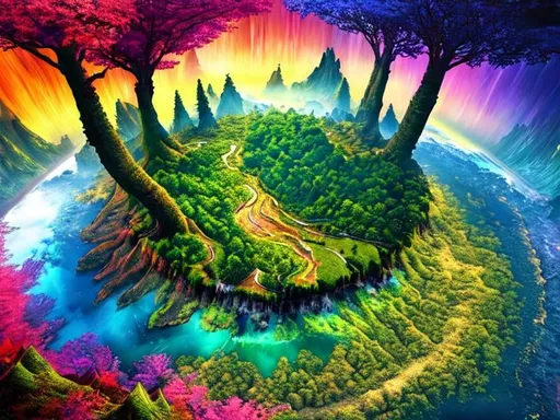 Prompt: Intricate landscape of planet Earth, hyper-detailed, colorful, award-winning CGI, HD, colorful, forests, waterfalls, amazing, earth, dynamic color, fantasy 