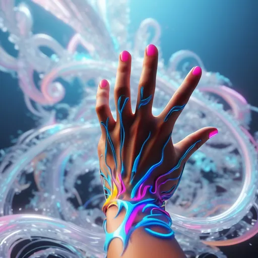 Prompt:  energy hand, hyper-detailed, 64K, UHD, HDR, unreal engine, vivid colors, neon, flowing, fractals 