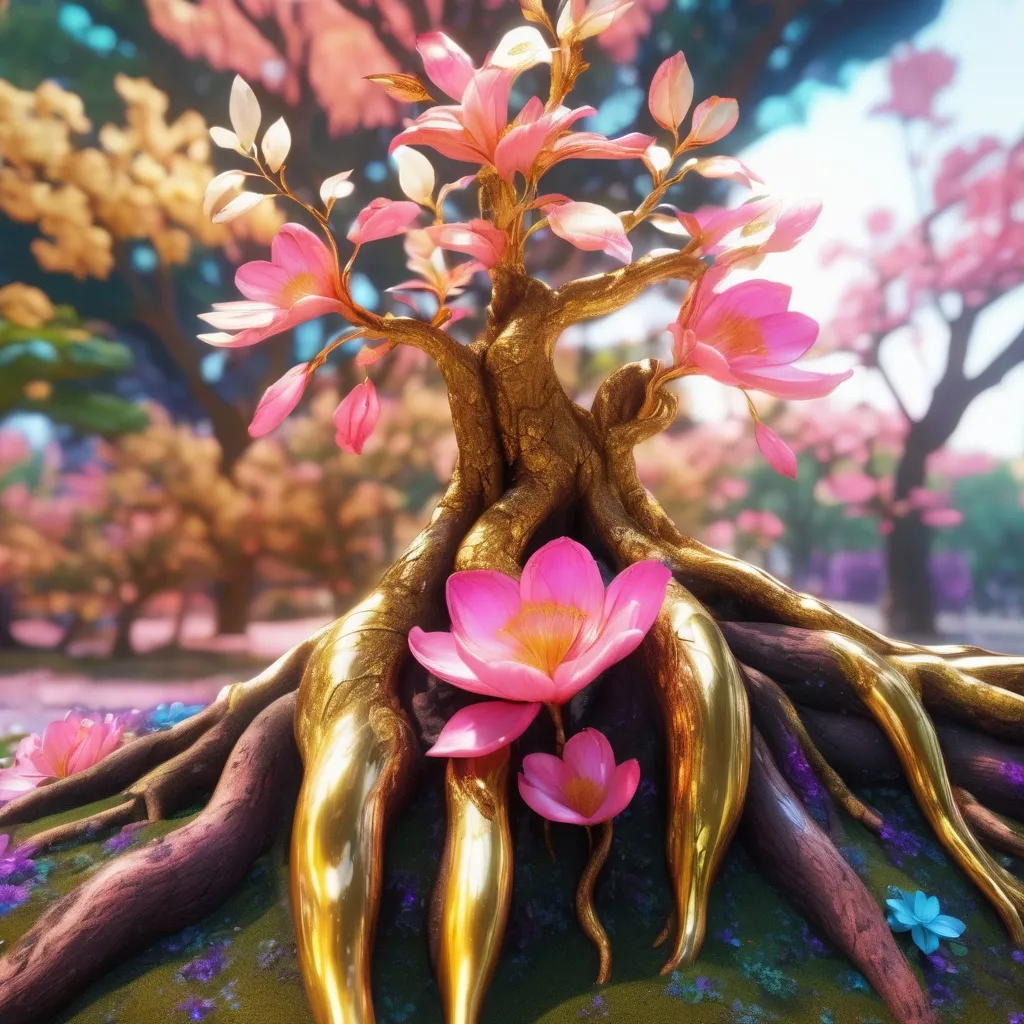 Prompt: Flowers Tree of Life with Roots, colorful, ultra gloss, gilded, art deco, ornate, intricate, led,  hyper-detailed, 64K, UHD, HDR, unreal engine, vivid colors