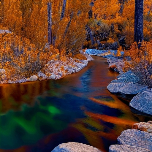 Prompt: A digital landscape of the Mammoth Lakes hot spring river, California, mountains, intricate, hyper-detailed, 64K, UHD, HDR, unreal engine, hot springs, Wild Willy's Hot Spring