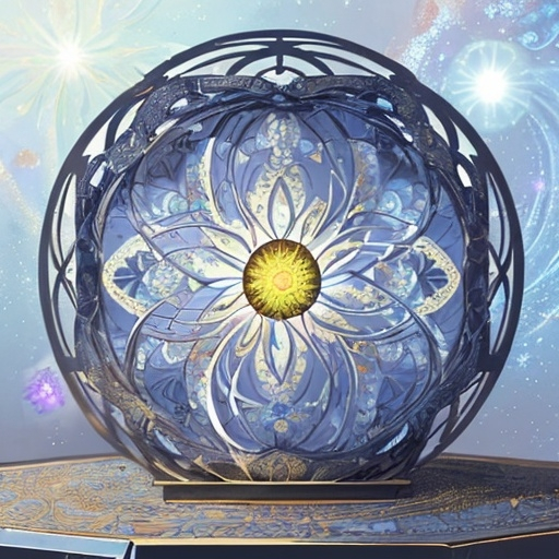 Prompt: flower sun, fractal, intricate, maze, universe, metal, gloss