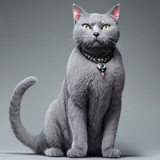 Prompt: A grey cat King, metal, hyperdetailed, Russian blue