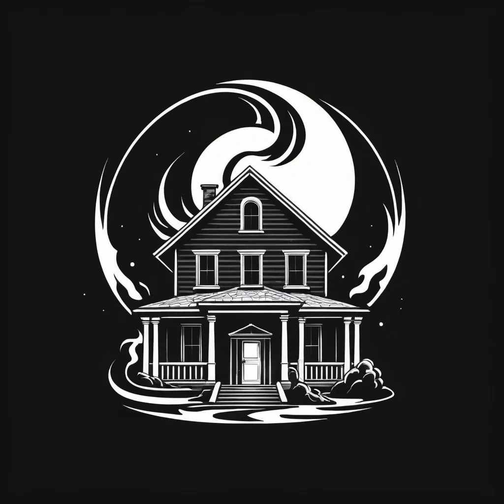 Prompt: Logo of the god Saturn next to a burning house in black and white