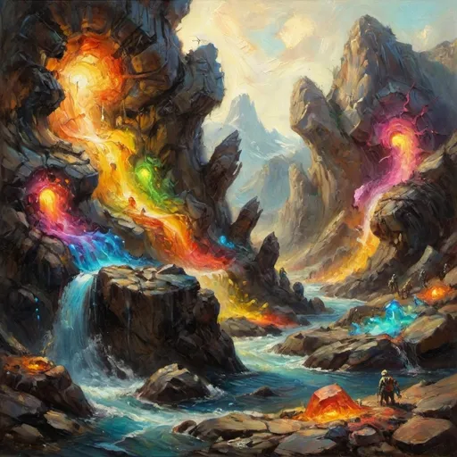 Prompt: a partial formed wave of vibrant cascading light form surrounding a plateau of crazy rock wall swarms of mechanical beings