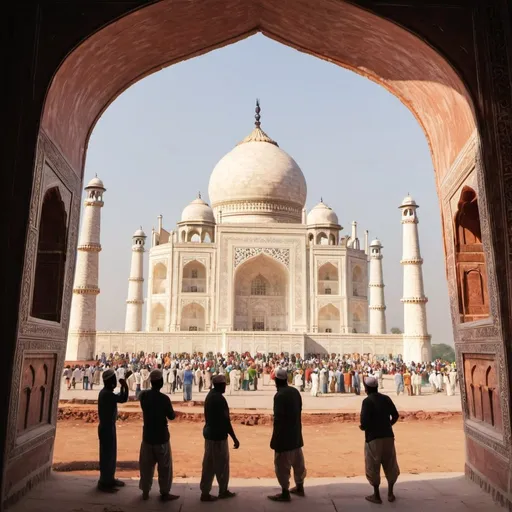 Prompt: artisans and craftsmen building Taj Mahal