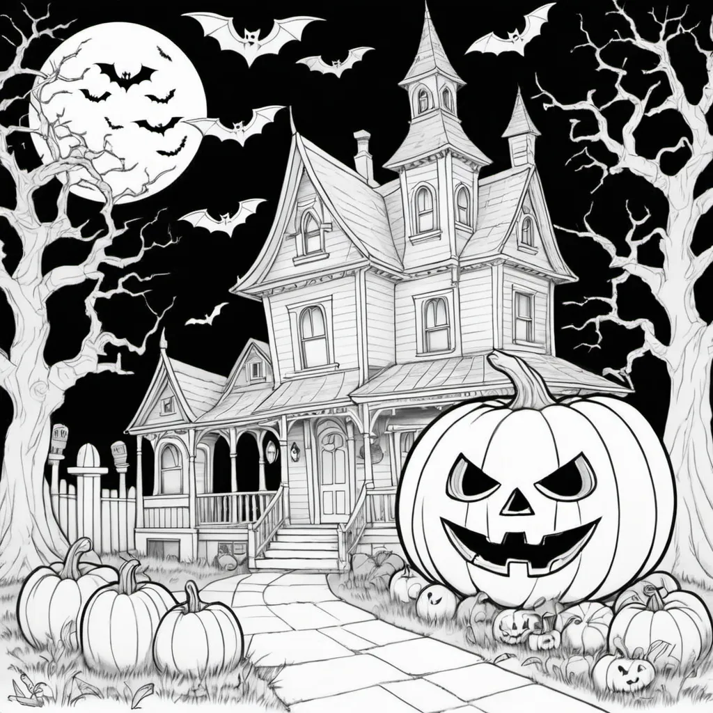 Prompt: picture for a coloring book related to the halloween theme