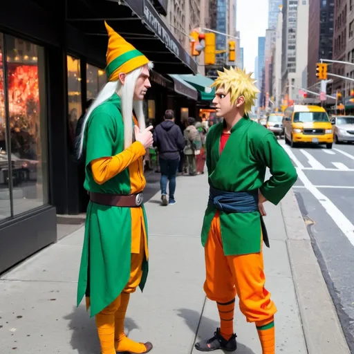 Prompt: A elf talking to naruto in nyc