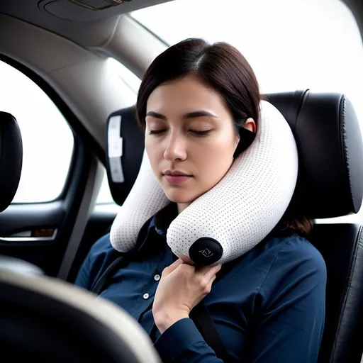 Prompt: Travel pillow focusing on ergonomic support yet innovative, design is aesthetically pleasing and minimal