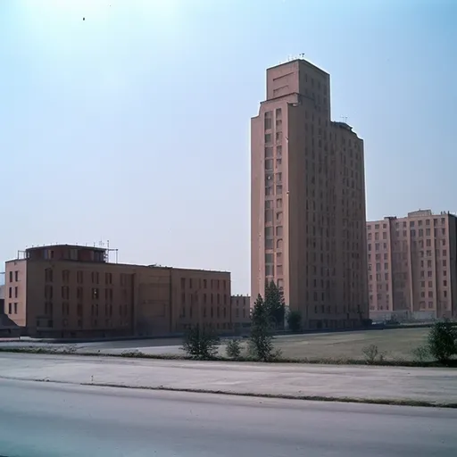 Prompt: A N1 and a Building In USSR 1968