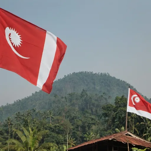 Prompt: A Indonesia flag with symbols of uprising and change War revolutionary flag In Java.	