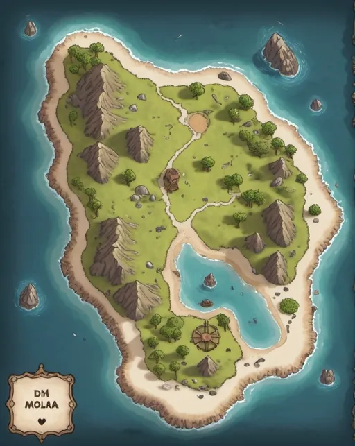 Prompt: A top-down map of a Molang island, 2d dnd battlemap, highly details, 8k, Create a country Molang country