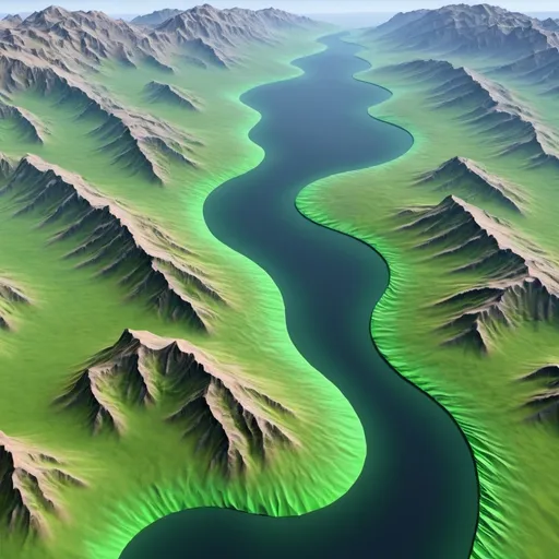 Prompt: A terraformed Sedna with green valleys and flowing rivers