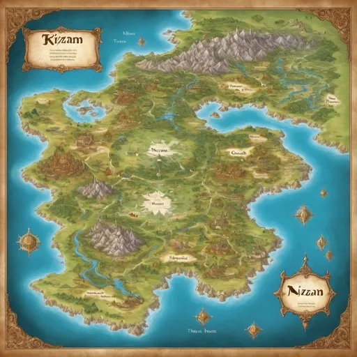 Prompt: A fantasy world map with names that you can read, Create a Territory Name Territory Nizam Km 50,5 km