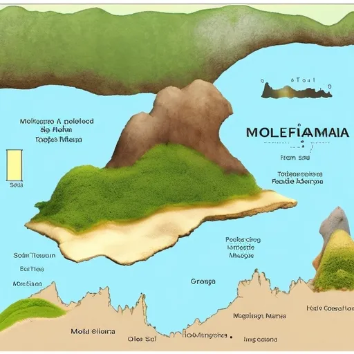 Prompt: Create a map of Molang island puppeted By Molang, Molang island (telangana) puppeted by telangana showing soil types 