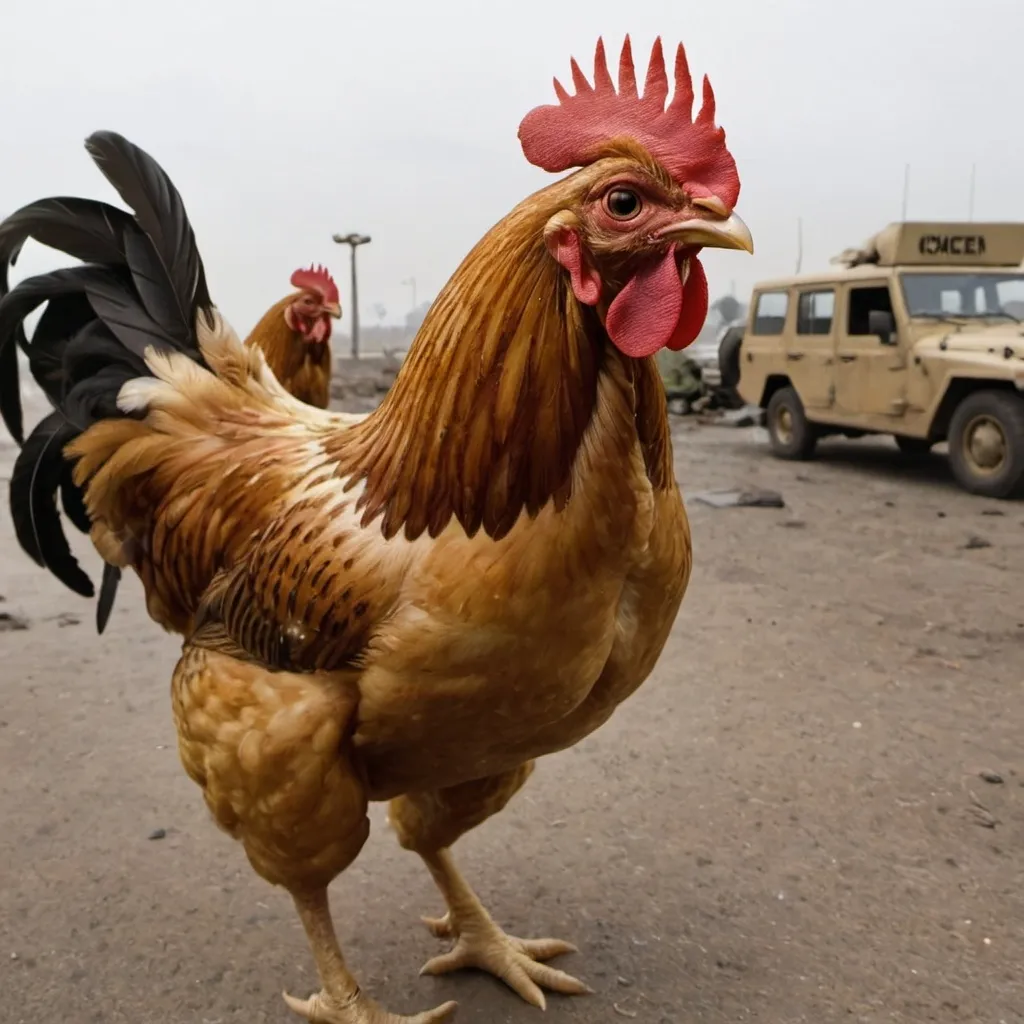 Prompt: Chicken-United Nations War