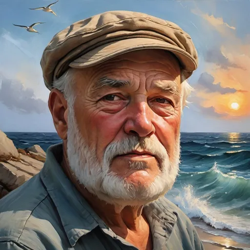 Prompt: create an art painting based on the old man and the see of Ernest heminway