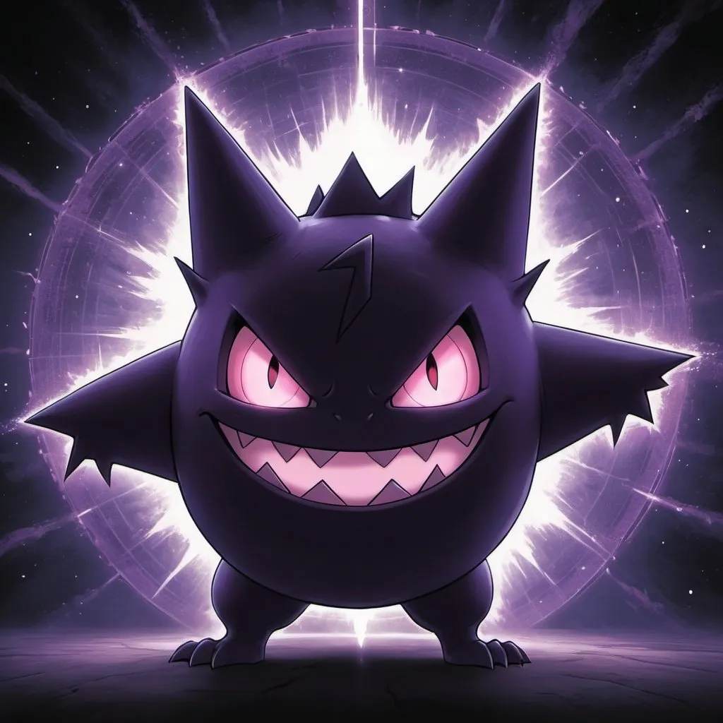 Prompt: A dark Meridian void that houses a tiny Gengar

