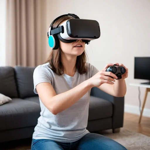 Prompt: a women playing vr with her short off