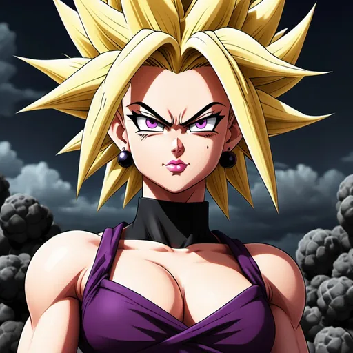 Prompt: Super saiyan caulifla but as a big tittied goth babe