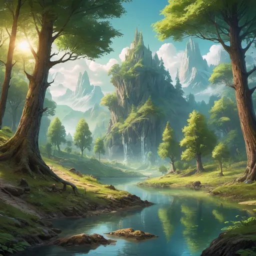 Prompt: Beautiful scenery, calm, fantasy world, nature, friendly, forest