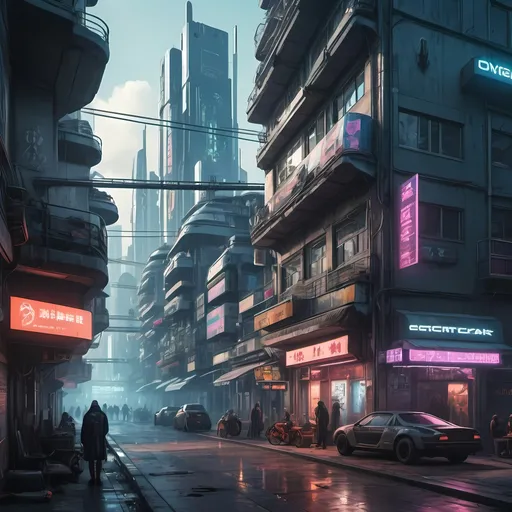 Prompt: Daily life of a cyberpunk city with european style